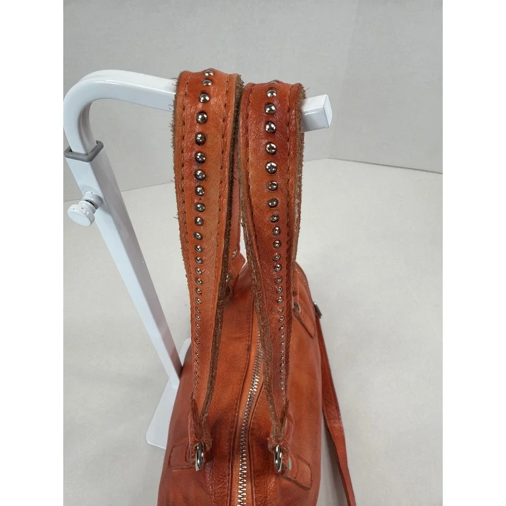 Old Trend Burnt Orange Leather Satchel Crossbody Shoulder Bag with Stud Details